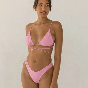 TAN + LINES Bikini Swimsuit Set Pink Nude Small